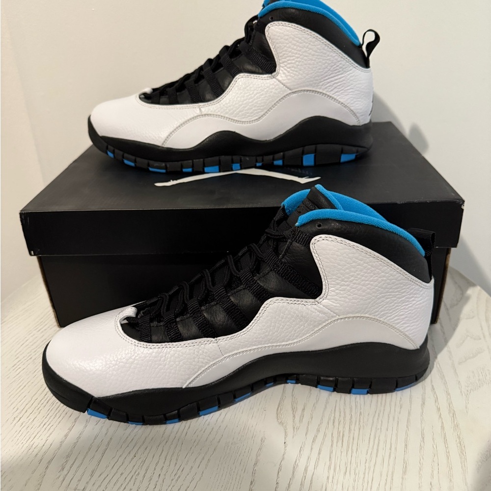 Air Jordan Retro 10 Men's White and Black Sneakers with Blue Accents